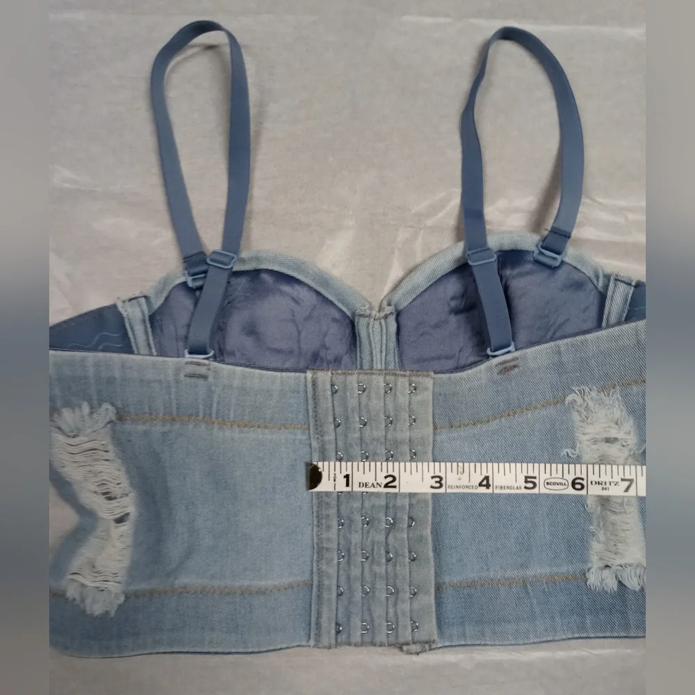 Denim Crop Corset Top Blue Jean Corset - Picture 5 of 9